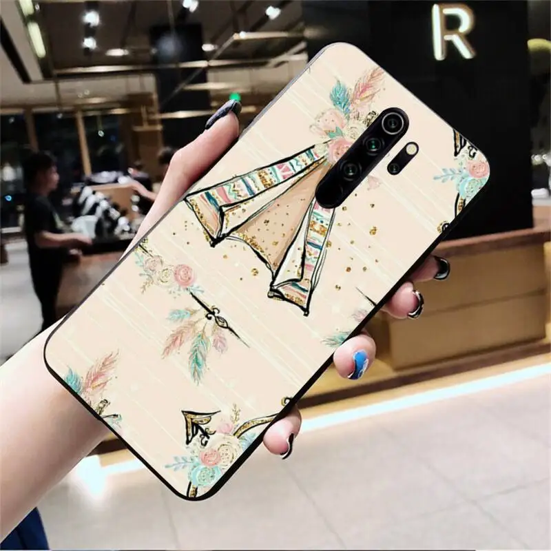 Фото Boho Western Teepee Arrows Feathers Silicone Black Phone Case for Redmi Note 9 8 8T 8A 7 6 6A Go Pro Max K20 Мобильные телефоны и Boho Western Teepee Arrows Feathers Silicone Black Phone Case for Redmi Note 9 8 8T 8A 7 6 6A Go Pro Max K20 Мобильные телефоны и