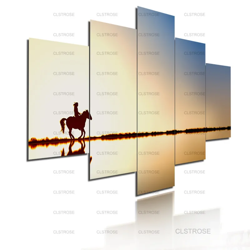 

a Woman Riding a Horse On The Beach Decoration Poster 5Pcs Canvas Painting Home Wall Art Canvas Hd Print Irregular Decorative