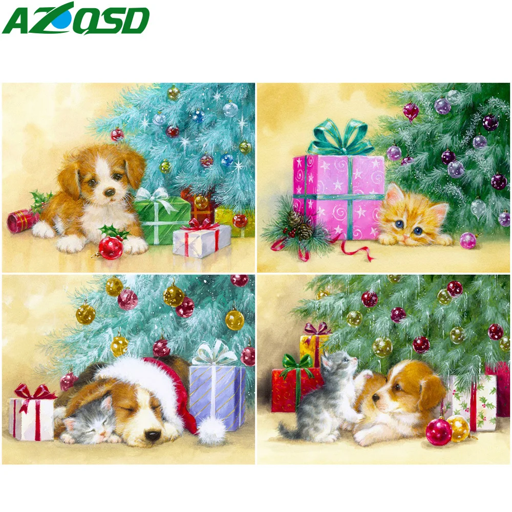 

AZQSD Full Square Diamond Embroidery Dog Cat Mosaic Picture Of Rhinestones Diamond Painting Animals Christmas Gift Home Decor
