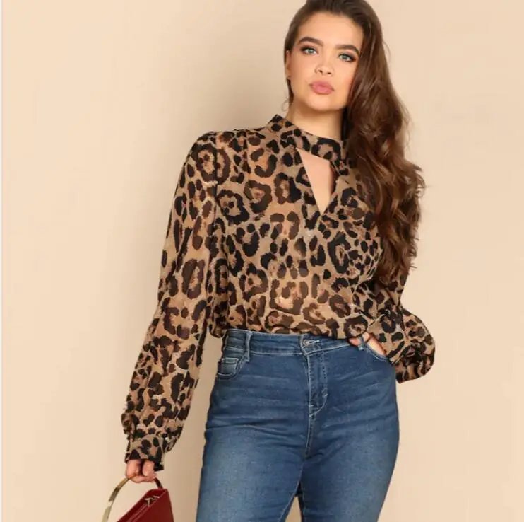 

Women Blouse 2020 Spring Summer V-Neck Leopard Long Sleeve Shirts Female Casual Fashion Sexy Loose Blouses Ladies Tops Tee