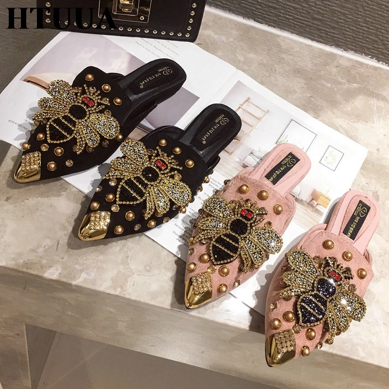 Женские туфли без застежки HTUUA брендовые на плоской подошве с острым носком