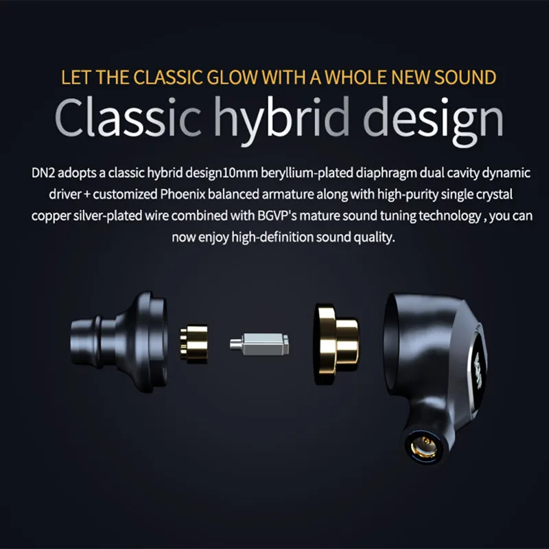 Наушники-вкладыши BGVP DN2 1BA + 1DD тяжелые динамические наушники-вкладыши