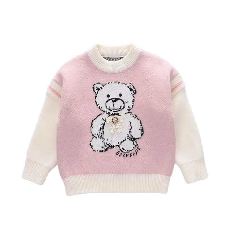 

Свитера для маленьких девочек, мягкие удобные пуловеры с круглым вырезом и мультяшным медведем, одежда для малышей, теплая куртка на весну и...