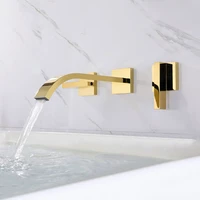 basin faucet in wall bathroom sink faucet brushed gold brass 3 holes double handle bathbasin tap bathtub taps hot and cold mixer