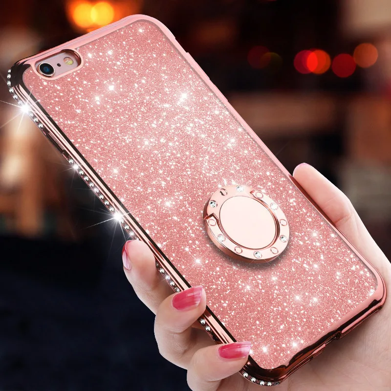 Блестящий чехол с кольцом на палец для iphone X XS MAX XR 7 8 6 6s Plus 10 блестящий мягкий