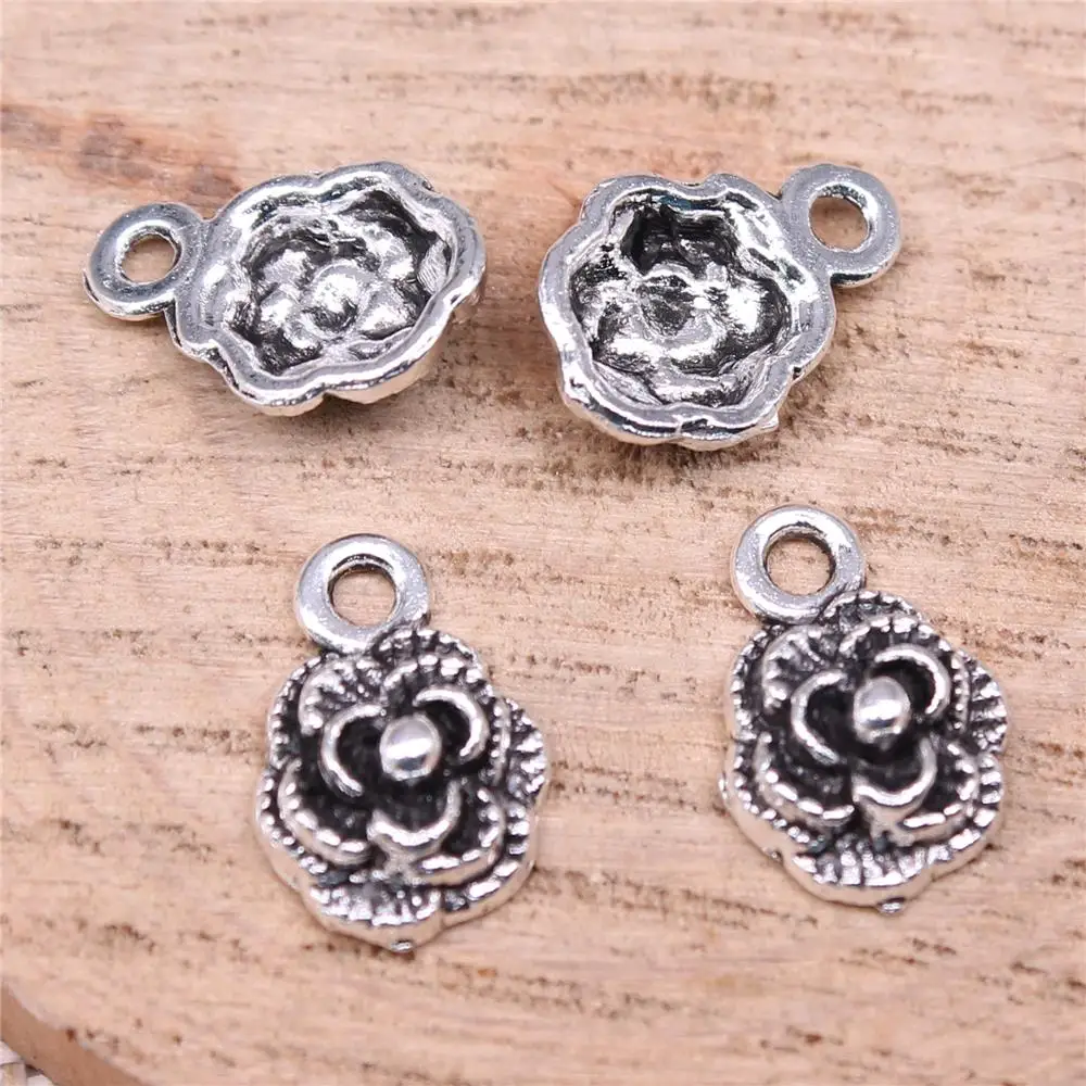 

Flower Charms For Jewelry Making Findings Handmade DIY Craft 20pcs Antique Silver Color 14x10mm