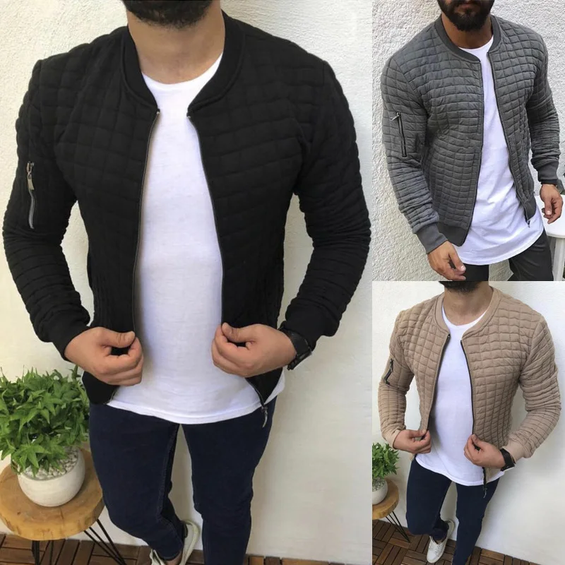 

2021 New Men's Zip-up Hoodie Cardigan Casual Checked Men's Arm Zip-up Hoodie Jacket MenRound Collar For Man