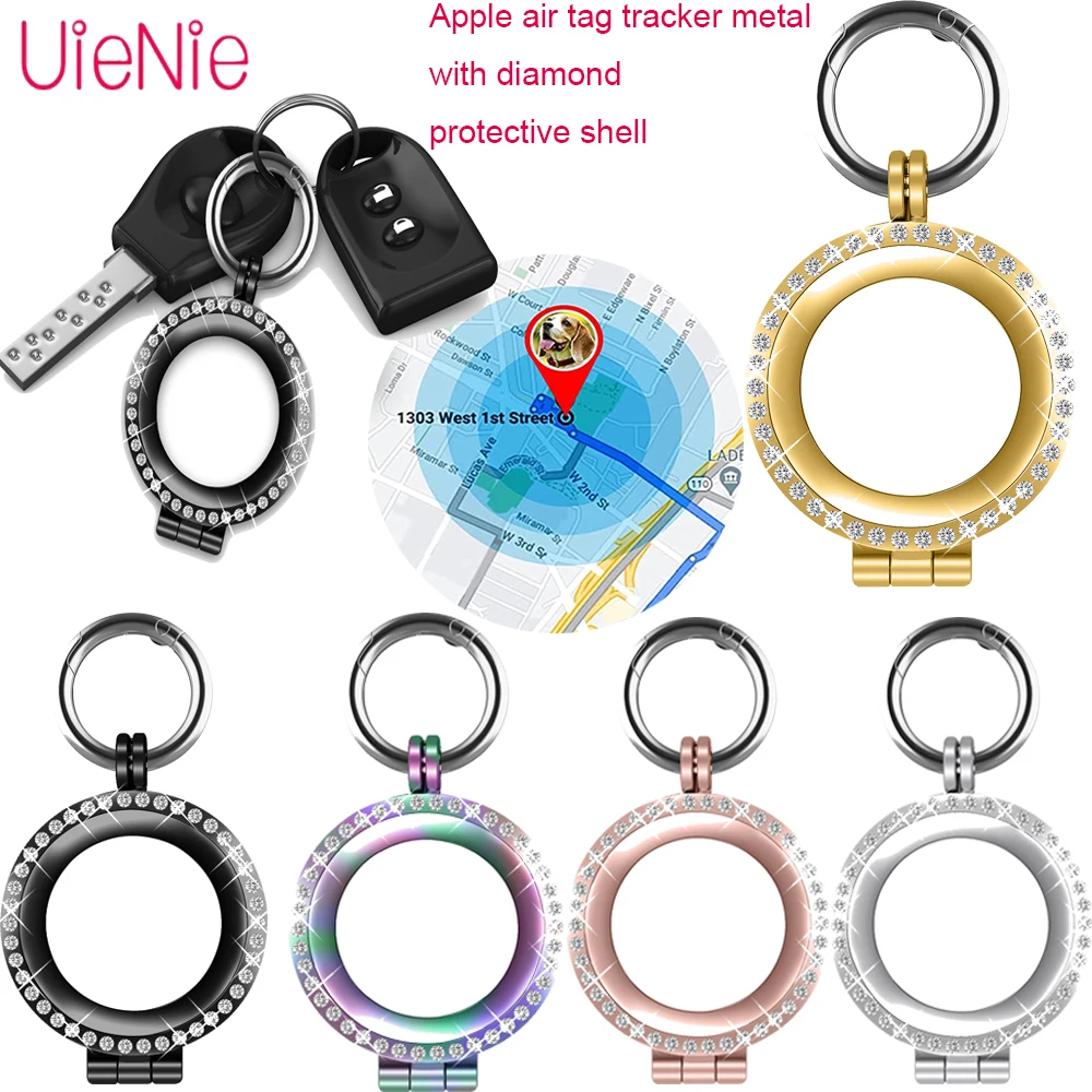 

Металлический защитный чехол с алмазным покрытием и пружинной пряжкой для Apple Air Tag Tracker чехол из нержавеющей стали с защитой от потери и паде...
