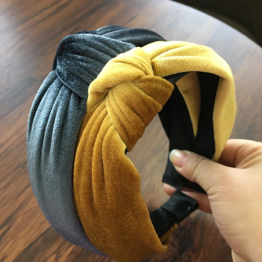 Женский широкий обруч для волос однотонный бархатный с узелком аксессуар волос| |