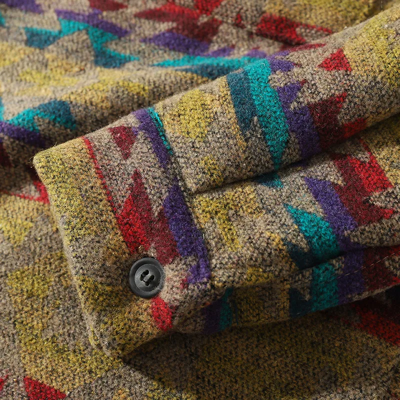 

Shirts Men Retro Striped Print Male Shirts Oversize Full Sleeve Pockets Casual Shirt Fashion Hip Hop Autumn Streetwear