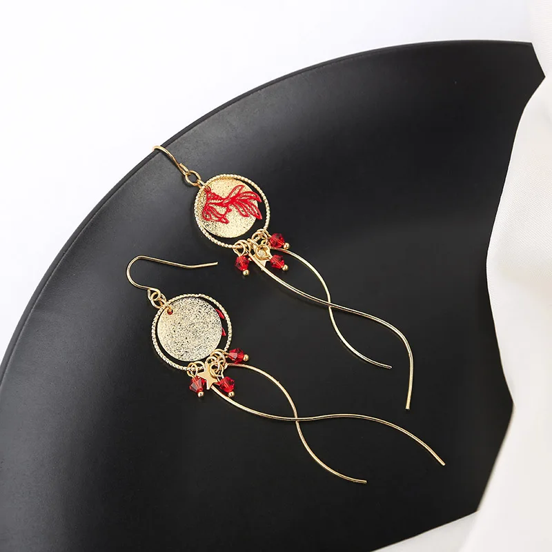 Новинка 2019 модные длинные круглые серьги с кисточками в китайском стиле