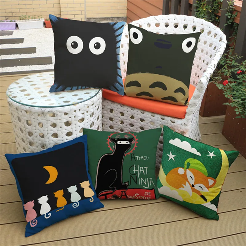 Нордическая детская подушка с мультяшными животными милой кошкой лисой льняная