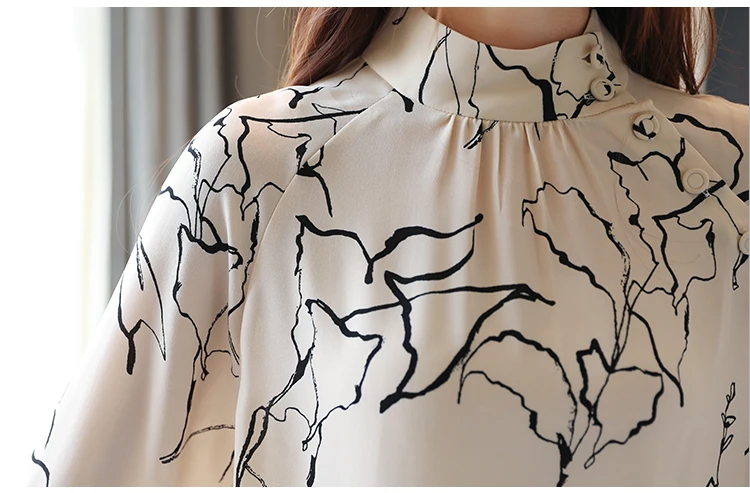 

Fashion Print Long Sleeve Chiffon Blouse Women Korean Style Women Tops and Blouse Autumn Stand Flare Sleeve Clothing 5959 50