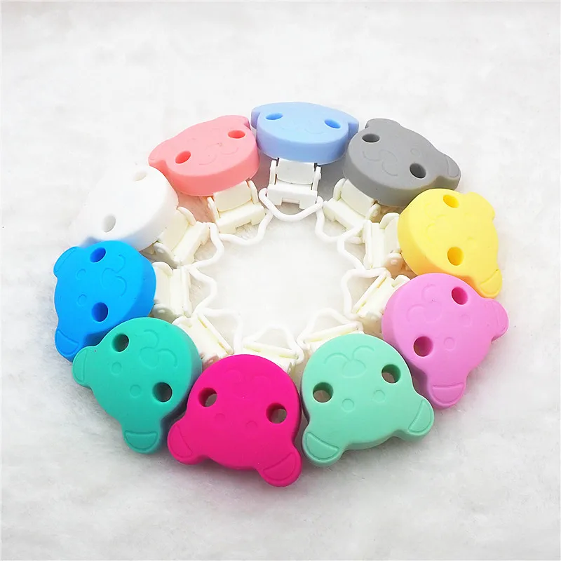 Chenkai 50PCS Silicone Bear Teether Clips DIY Baby Shower Pacifier Dummy Chain Soother Nursing Jewelry Sensory Toy Animal Clips