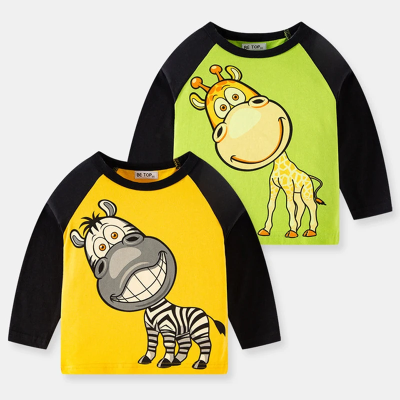 TUONXY Boy Children's T-shirts Autumn Cartoon Cute Donkey Pattern Shirts Casual Crew Neck for Long Sleeve Top Baby Clothes 2-9y