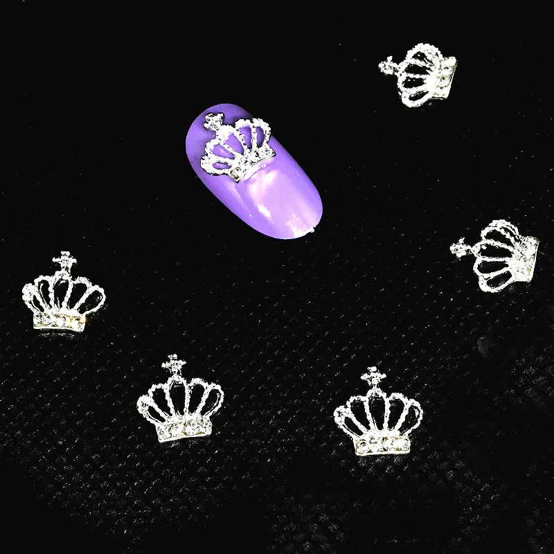 10 шт. Серебряная Роскошная корона украшения для ногтей Kawaii Queen Стразы сияющая