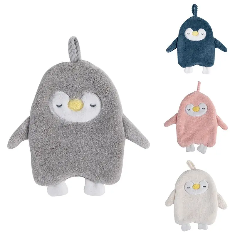 

Cartoon Hanging Hand Towel Washcloths Soft Coral Velvet Towels Animal Penguin Kitchen Dishwashing Towel