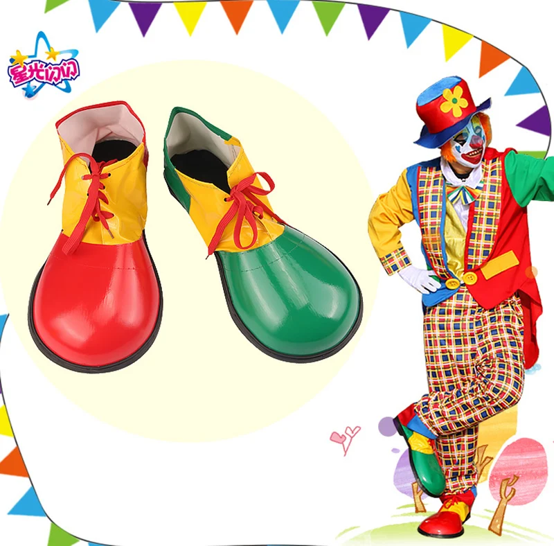 Halloween Funny Colorful PU Clown Shoes Adults Magic Cosplay Shoes Performance Costume Props Masquerade Party Dress Up Decorate