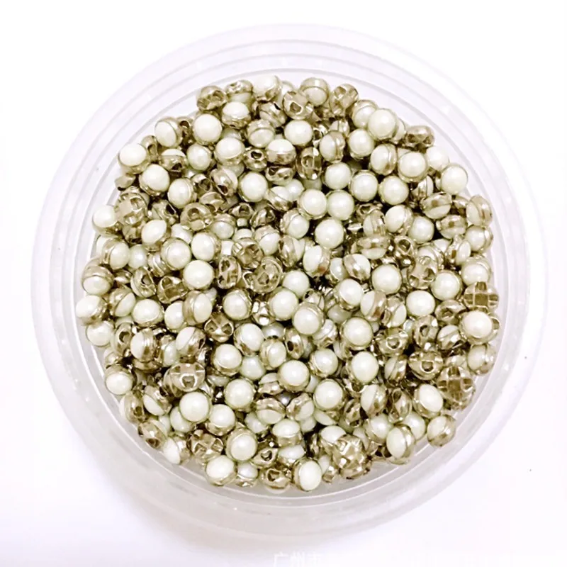 

50pcs 4mm/5mm White+Silver/Gold Round Pearl Faux Diamond Mini Buttons Tiny for Dolls Crafts Scrapbooking