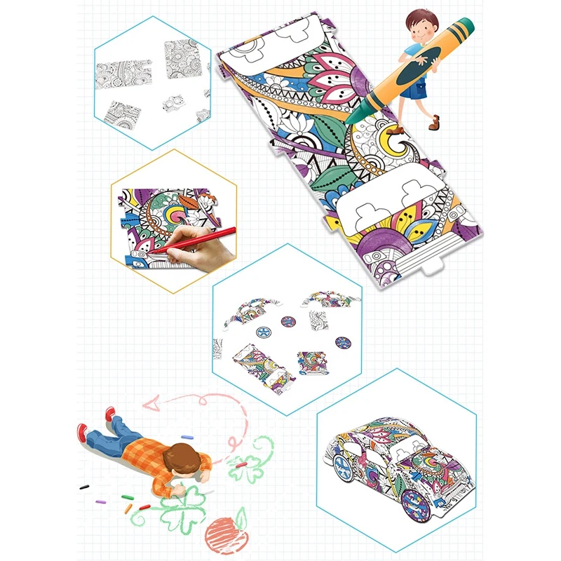 

3D Coloring Puzzle Set DIY Puzzle Doodle Toy Graffiti Art Coloring Painting Toy for Kids Gift