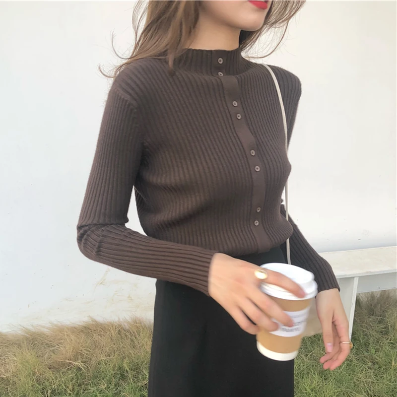 BGTEEVER женский свитер толстый с длинным рукавом воротником-стойкой на пуговицах