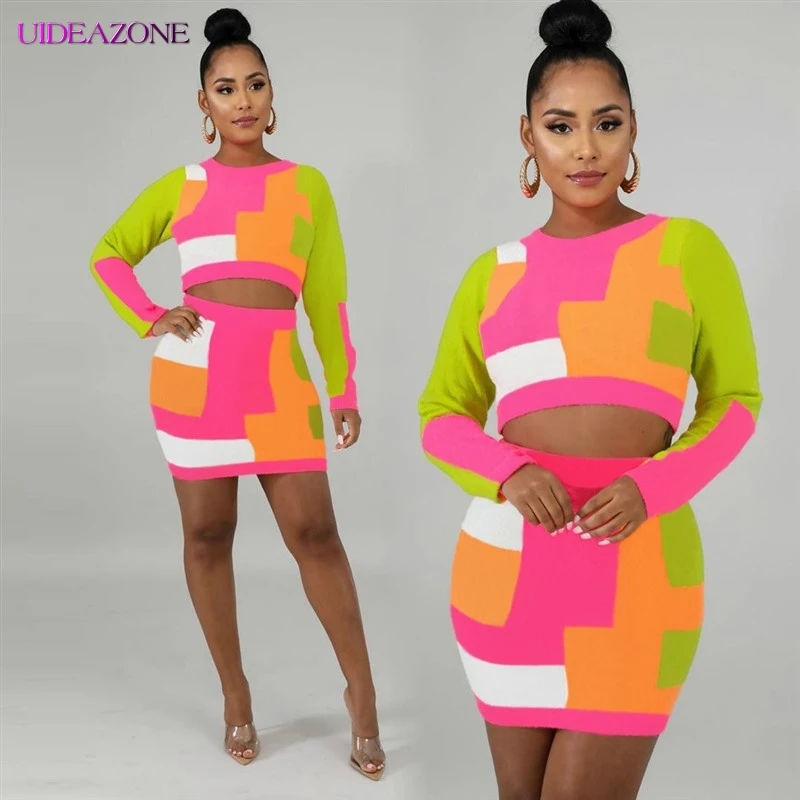 UIDEAZONE женский разноцветный лоскутный комплект из двух предметов элегантный