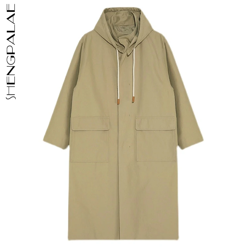 

SHENGPALAE, модный однотонный плащ, Женская Осенняя коллекция 2021, новинка, свободный однобортный плащ с длинным рукавом, ветровка для женщин