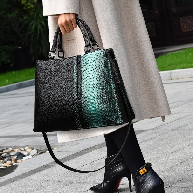 

Luxury Brand 100% Genuine Leather High-grade Texture Snake Print Hit Color Handbag All-match Single Shoulder Messenger Bag Bolso
