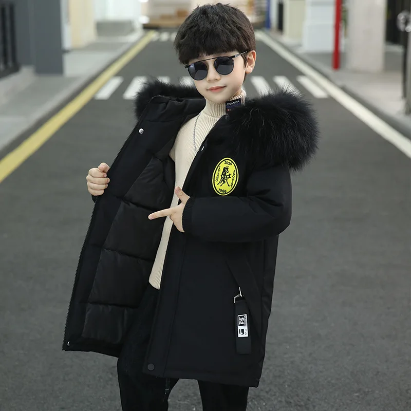 Паркер с большим меховым воротником для мальчиков зимняя хлопковая куртка