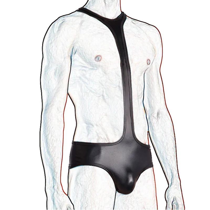

Sexy Mannen Hemd Kunstleer PU Wrestling Singlet Open Butt Bikini Jumpsuit Jarretel Teddybeer Ondergoed Een Stuk Bodysuit