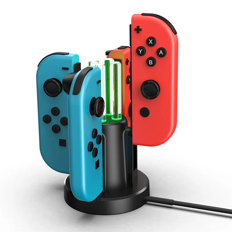 Зарядная док-станция VAORLO 4 в 1 для контроллера Nintendo Switch Joy-con светодиодное зарядное