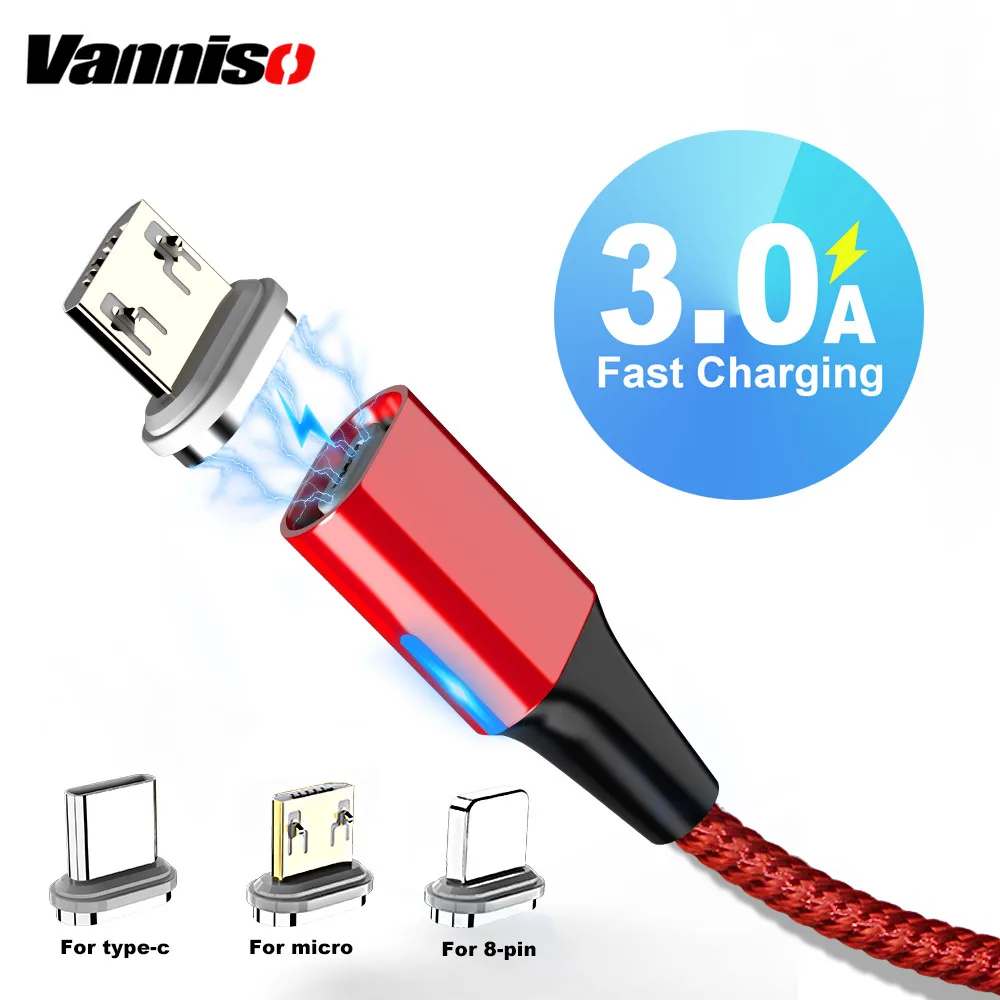 Магнитный кабель Vanniso 2m 3A type C для быстрой зарядки samsung Micro USB Xiaomi huawei iphone 11