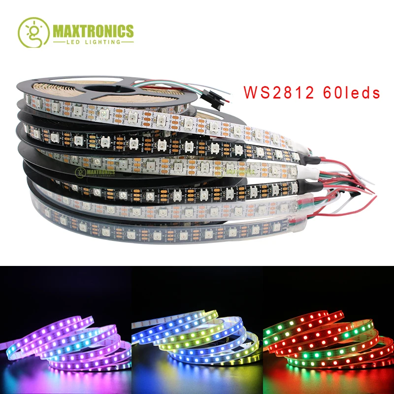 Светодиодная лента WS2812B WS2812 черная/белая водонепроницаемая IP30/65/67 5 в пост. Тока м |