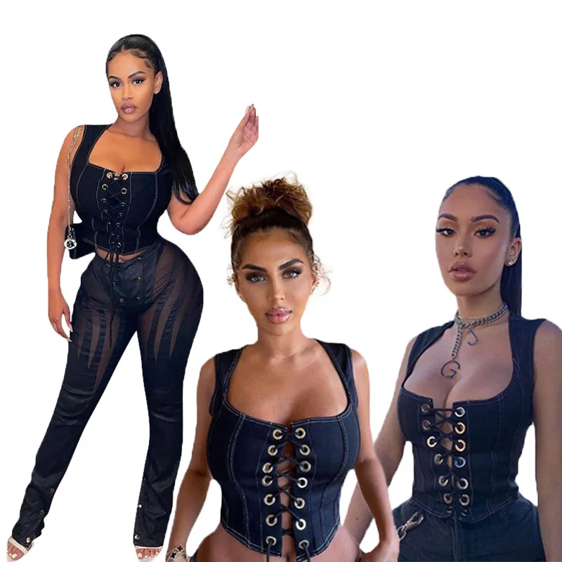 

Summer New Style Denim Vest European and Beautiful Women Strappy Denim Vest Elastic Fashion Vest
