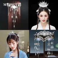 silver color hanfu headdress ethnic style hairpin flower tassel fringe jewelry comb hair accessories for women girl