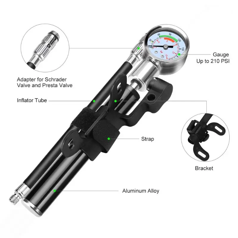 

Portable Bicycle Pump Mini High Pressure Alloy Bicycle Bike Pump with Gauge