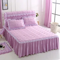 romantic bedspreads for double bed european style purple lace with embroidery bed skirt non slip king queen size bed spreads