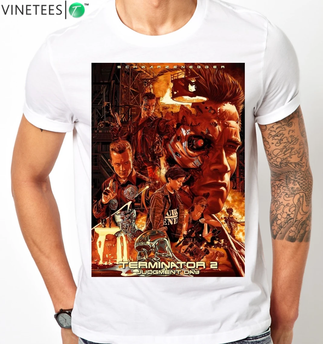 Мужская футболка TERMINATOR 2 Судный день T2 ретро Арнольд Шварценеггер SKYNET Модная