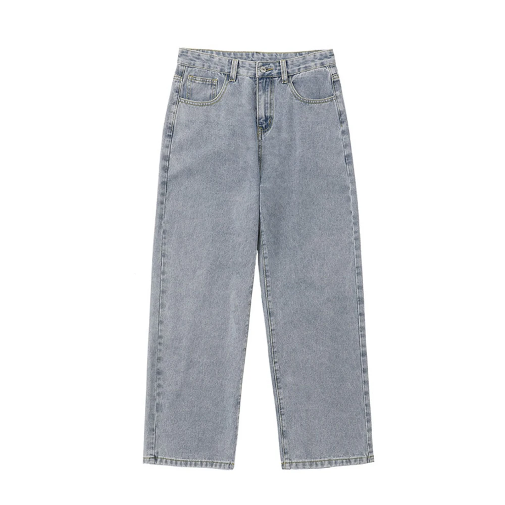 Wholesale Jeans Men Straight Loose Popular Korean Teenagers Student Ankle Length Pants Men Solid Denim Trousers