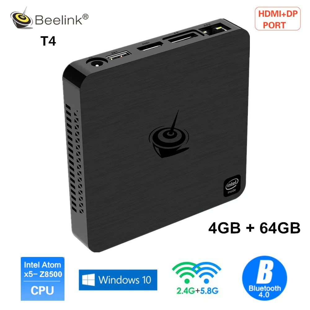 Beelink T4 мини-ПК Intel Atom x5-Z8500 Windows 10 Новый настольный ПК 4 Гб + 64 ГБ 2 4/5 8 ггц WiFi BT4.0 DP