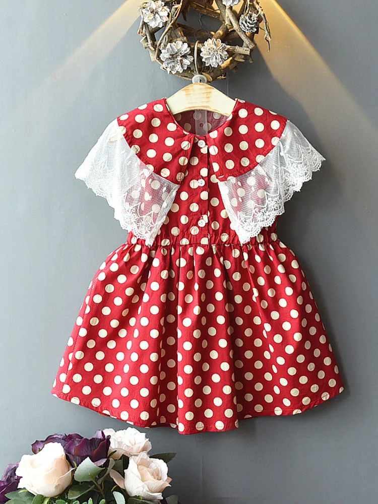 

New Summer Dress For Girls Polka Dot Lace Dress Casual Cute Corset Dress Baby Girl Princess Clothing 3 4 5 6 7 8y EA05