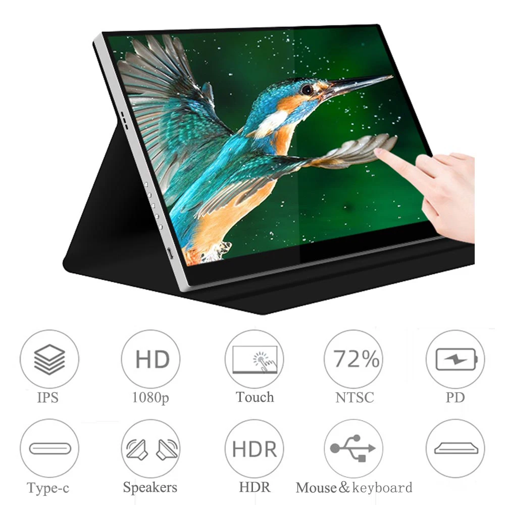 13.3 10 Point Touch Portable Type C Monitor For Windows OS PC Latop HD Gaming HDR Big Screen For Phone Game Switch PS4 Xbox