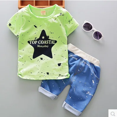 

New summer boy suit 0-1-2-3-4-5 years old male baby infant children summer clothes two-piece cartoon cute short-sleeved suit
