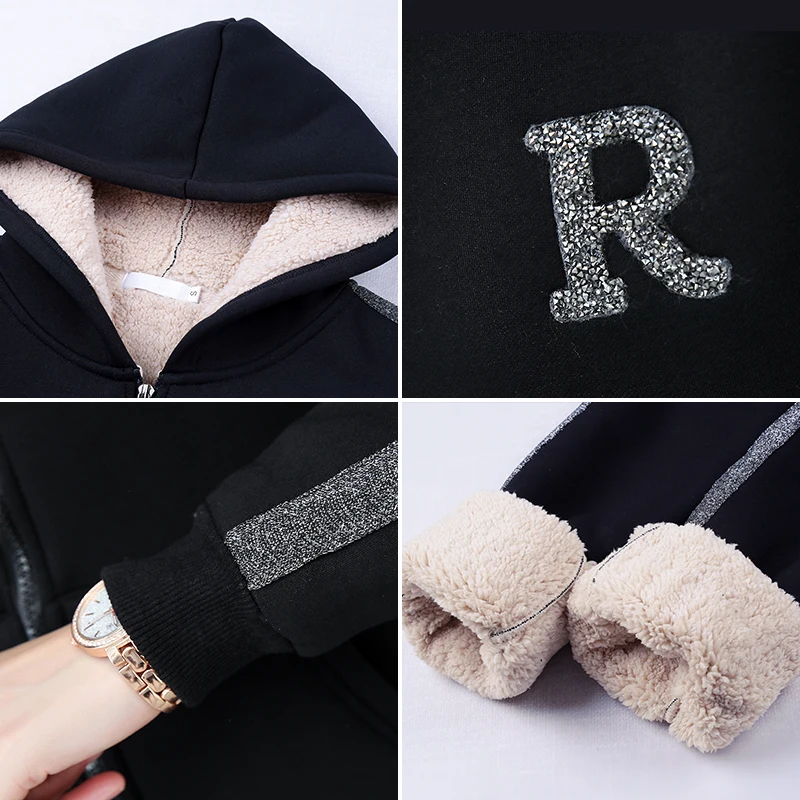 Новинка 2020 зимний Черный Бархатный спортивный костюм комплект из 2 предметов