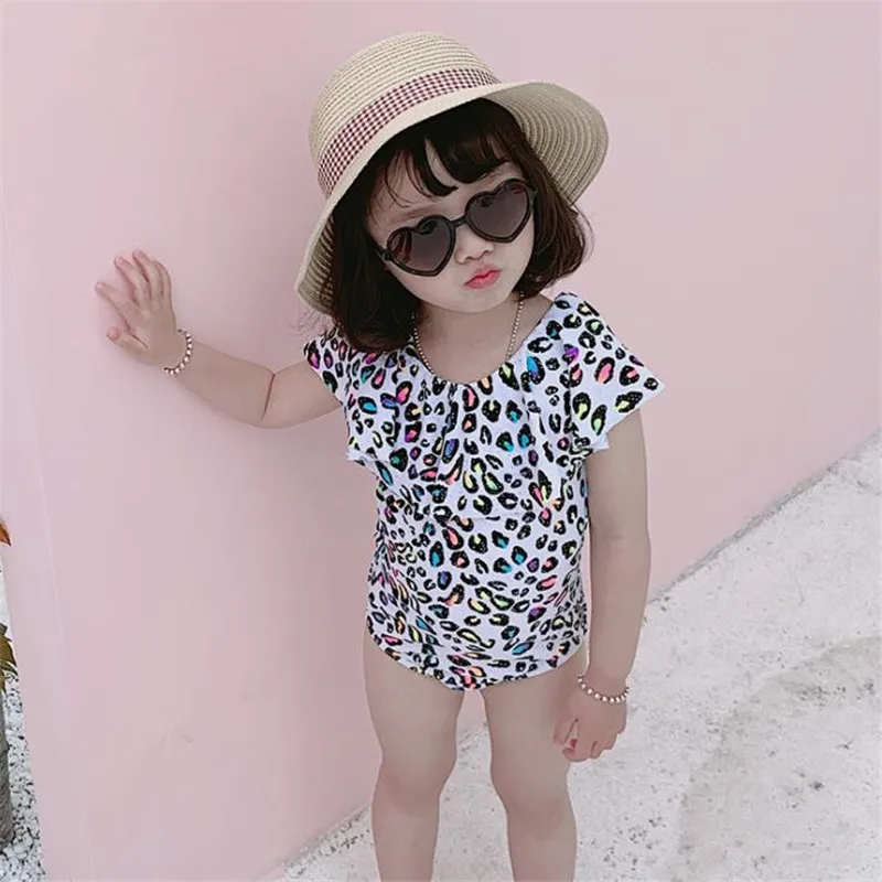 Новый детский купальник для девочек цельный костюм с леопардовым принтом