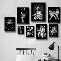 cartoon space poster canvas painting alien astronaut nordic style wallpaper craft print picture home bedroom decoration