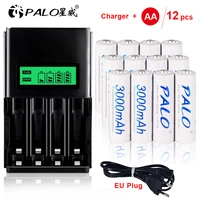 palo 12pcs rechargeable battery aa with lcd charger for aa aaa ni mh ni cd 1 2v battery rechargeable