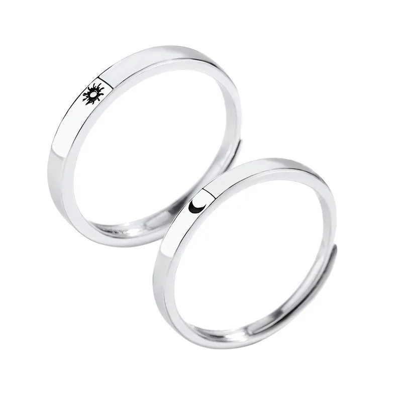 

1 Pair Sun and Moon Lover Couple Rings Set Fashion Silver Color Opening Rings Promise Wedding Bands Lover Jewelry Best Gift
