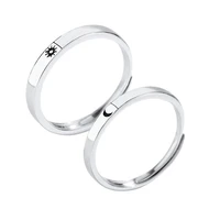 1 pair sun and moon lover couple rings set fashion silver color opening rings promise wedding bands lover jewelry best gift