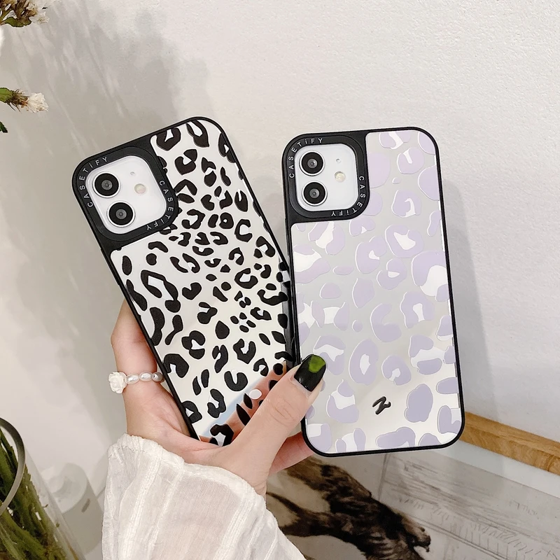 

Luxury Brand Makeup Mirror Sexy Leopard Phone Case For iPhone 13 12 11 Pro Max X Xs Max Xr 7 8 Puls SE Cases Hard Back Cover